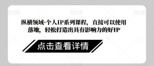 纵横领域·个人IP系列课程,直接可以使用落地,轻松打造出具有影响力的好IP-阳知网创资源库