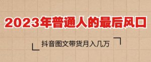 2023年普通人的最后风口,抖音图文带货月入几万,只需一部手机即可操作-阳知网创资源库