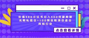 价值980小红书日入300突破限制无限私信日+100创业粉项目适合所有行业-阳知网创资源库