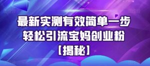 最新实测有效简单一步轻松引流宝妈创业粉【揭秘】-阳知网创资源库