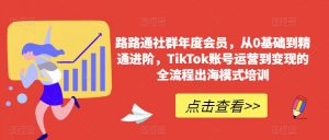 路路通社群年度会员,从0基础到精通进阶,TikTok账号运营到变现的全流程出海模式培训-阳知网创资源库