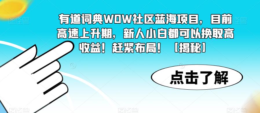 有道词典WOW社区蓝海项目，目前高速上升期，新人小白都可以换取高收益！赶紧布局！【揭秘】-阳知网创资源库