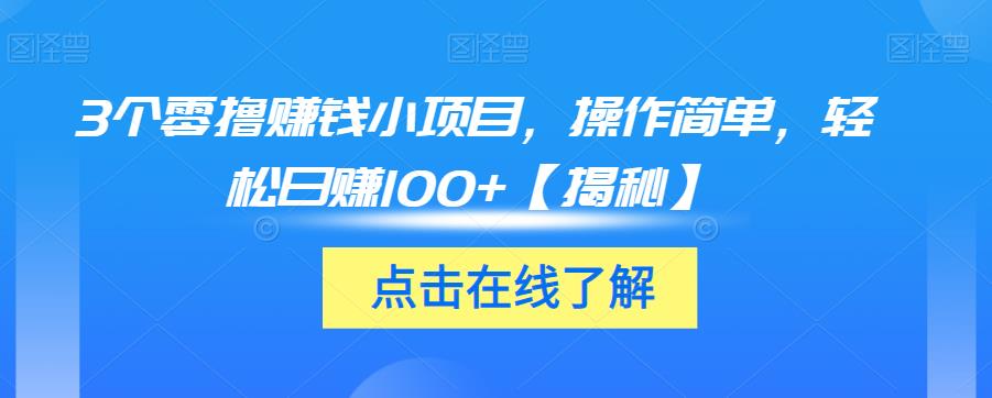 3个零撸赚钱小项目，操作简单，轻松日赚100+【揭秘】-阳知网创资源库