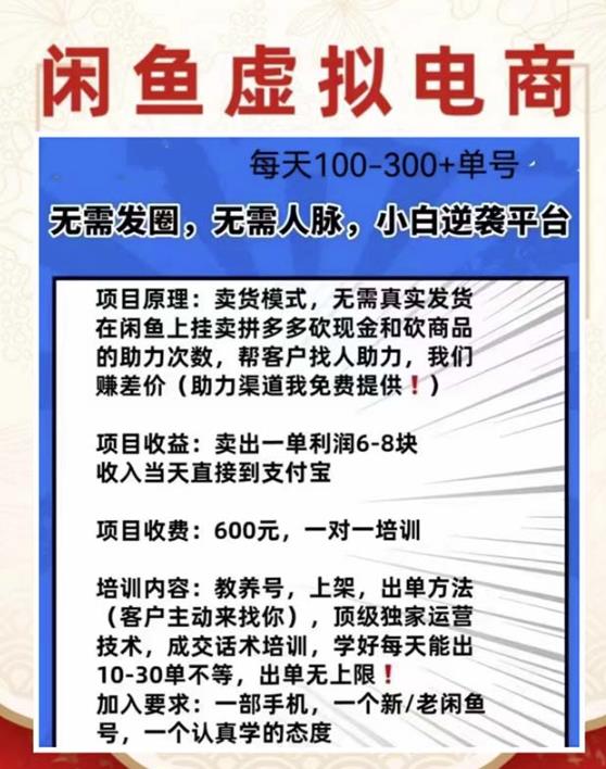 外边收费600多的闲鱼新玩法虚似电商之拼多多助力项目,单号100-300元-阳知网创资源库