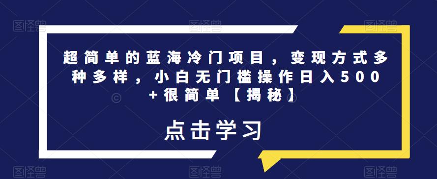 超简单的蓝海冷门项目,变现方式多种多样,小白无门槛操作日入500+很简单【揭秘】-阳知网创资源库