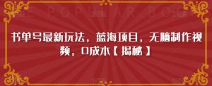 书单号最新玩法，蓝海项目，无脑制作视频，0成本【揭秘】-阳知网创资源库