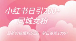 小红书日引200+同城女粉,最新实操爆粉玩法,单日变现1000+【揭秘】-阳知网创资源库