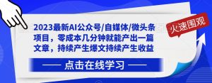 2023最新AI公众号/自媒体/微头条项目，零成本几分钟就能产出一篇文章，持续产生爆文持续产生收益-阳知网创资源库