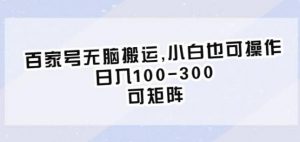 百家号无脑搬运，小白也可操作，日入100-300，可矩阵【仅揭秘】-阳知网创资源库