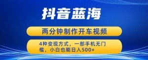 蓝海项目发布开车视频,两分钟一个作品,多种变现方式,一部手机无门槛小白也能日入500-阳知网创资源库