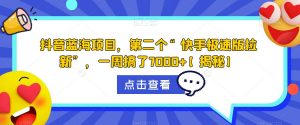 抖音蓝海项目,第二个“快手极速版拉新”,一周搞了7000+【揭秘】-阳知网创资源库