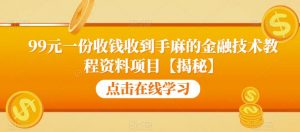 99元一份收钱收到手麻的金融技术教程资料项目【揭秘】-阳知网创资源库