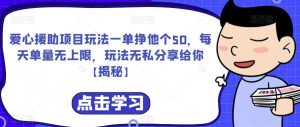 爱心援助项目玩法一单挣他个50,每天单量无上限,玩法无私分享给你【揭秘】-阳知网创资源库