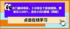 冷门暴利项目,十分钟五个原创视频,轻松日入600+,适合小白0基础【揭秘】-阳知网创资源库