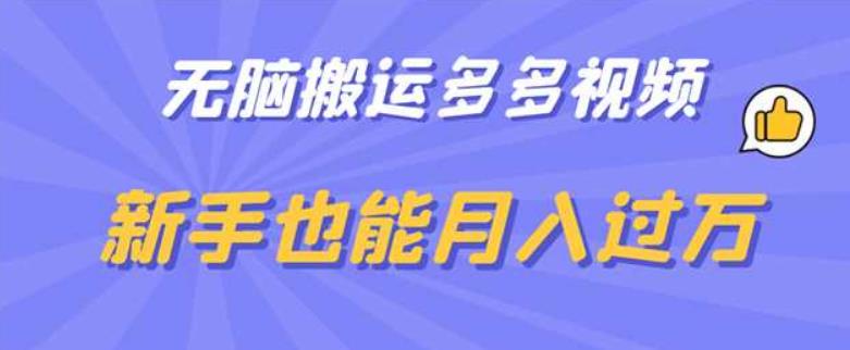 无脑搬运多多视频,新手也能月入过万【揭秘】-阳知网创资源库