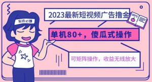 2023最新玩法短视频广告撸金,亲测单机收益80+,可矩阵,傻瓜式操作,小白可上手【揭秘】-阳知网创资源库