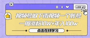 视频号做下雨视频一个账号一周涨粉10W+年入100w【揭秘】-阳知网创资源库