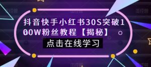 抖音快手小红书30S突破100W粉丝教程【揭秘】-阳知网创资源库