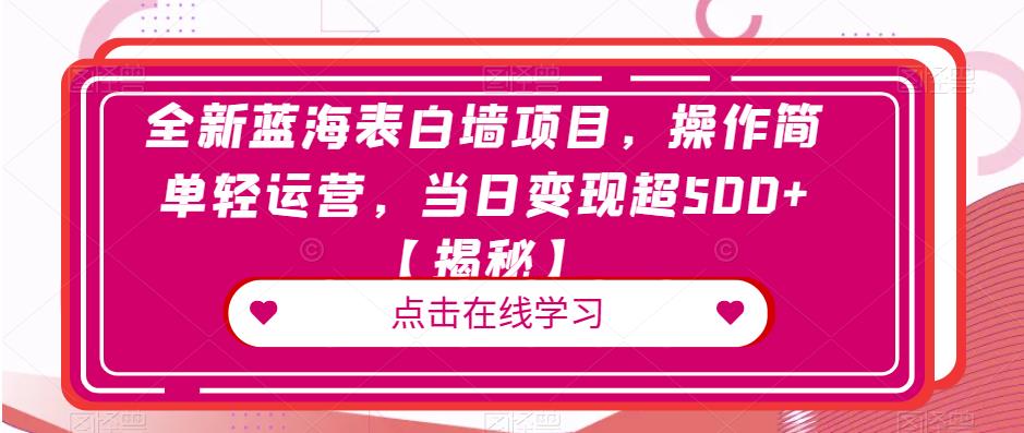 全新蓝海表白墙项目,操作简单轻运营,当日变现超500+【揭秘】-阳知网创资源库