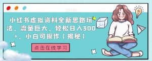 小红书虚拟资料全新思路玩法，流量巨大，轻松日入300+，小白可操作【揭秘】-阳知网创资源库