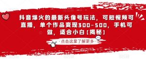 抖音爆火的最新头像号玩法，可短视频可直播，单个作品变现300-500，手机可做，适合小白【揭秘】-阳知网创资源库