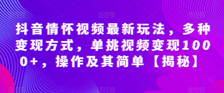 抖音情怀视频最新玩法，多种变现方式，单挑视频变现1000+，操作及其简单【揭秘】-阳知网创资源库