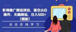 影视推广搬运项目，适合小白操作，无脑搬运，日入500+【揭秘】-阳知网创资源库