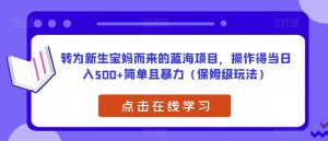 转为新生宝妈而来的蓝海项目,操作得当日入500+简单且暴力(保姆级玩法)【揭秘】-阳知网创资源库