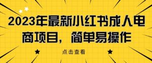 2023年最新小红书成人电商项目,简单易操作【详细教程】【揭秘】-阳知网创资源库
