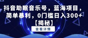 抖音助眠音乐号,蓝海项目,简单暴利,0门槛日入300+【揭秘】-阳知网创资源库