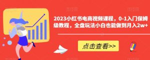 2023小红书电商视频课程,0-1入门保姆级教程,全盘玩法小白也能做到月入2w+-阳知网创资源库
