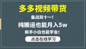 多多视频带货，备战双十一，纯搬运也能月入5w，新手小白也能学会-阳知网创资源库