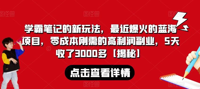 学霸笔记的新玩法,最近爆火的蓝海项目,零成本刚需的高利润副业,5天收了3000多【揭秘】-阳知网创资源库