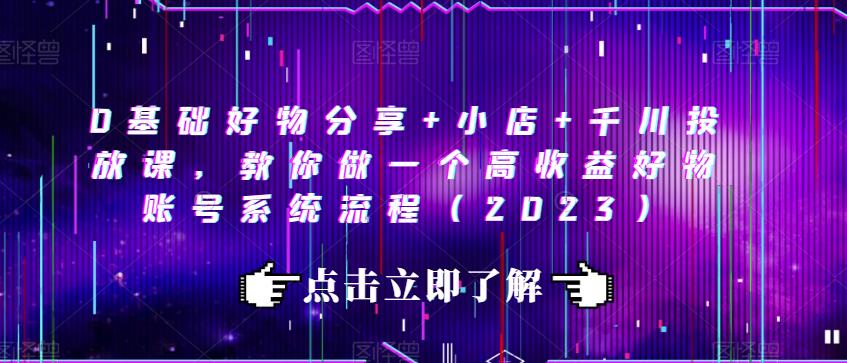 0基础好物分享+小店+千川投放课,教你做一个高收益好物账号系统流程(2023)-阳知网创资源库