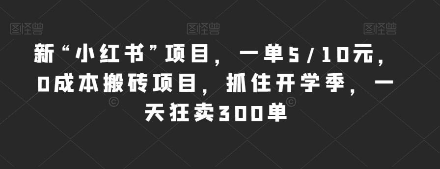 新“小红书”项目,一单5/10元,0成本搬砖项目,抓住开学季,一天狂卖300单【揭秘】-阳知网创资源库