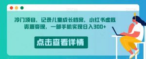 冷门项目，记录儿童成长档案，小红书虚拟资源变现，一部手机实现日入300+【揭秘】-阳知网创资源库