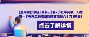【蓝海主打项目】多多v计划+小红书商单，AI剪辑一个视频三份收益矩阵打法月入十万【揭秘】-阳知网创资源库