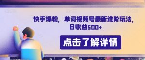 快手爆粉,单词视频号最新进阶玩法,日收益500+【揭秘】-阳知网创资源库