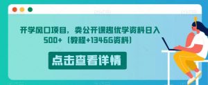 开学风口项目,卖公开课趣优学资料日入500+(教程+1346G资料)【揭秘】-阳知网创资源库