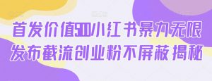 首发价值5100小红书暴力无限发布截流创业粉不屏蔽揭秘-阳知网创资源库