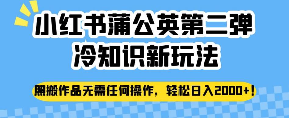 小红书蒲公英第二弹冷知识新玩法,照搬作品无需任何操作,轻松日入2000+【揭秘】-阳知网创资源库