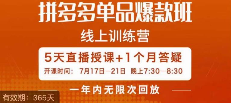 钟辰·拼多多单品爆款班，一个拼多多超级爆款养一个团队-阳知网创资源库