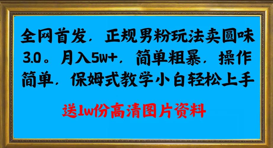 全网首发正规男粉玩法卖圆味3.0,月入5W+,简单粗暴,操作简单,保姆式教学,小白轻松上手-阳知网创资源库