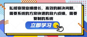 私域变现业绩增长,高效的解决问题,需要系统的方案快速的放大成绩,需要复制的系统-阳知网创资源库