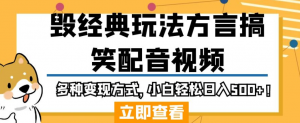 毁经典玩法方言搞笑配音视频,多种变现方式,小白轻松日入500+!-阳知网创资源库