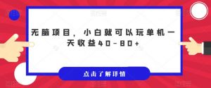 无脑项目，小白就可以玩单机一天收益40-80+【揭秘】-阳知网创资源库