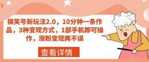 搞笑号新玩法2.0,10分钟一条作品,3种变现方式,1部手机即可操作,涨粉变现两不误-阳知网创资源库