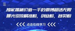 独家揭秘价值一千的微博超话无限曝光引流精准粉,创业粉,各类粉-阳知网创资源库