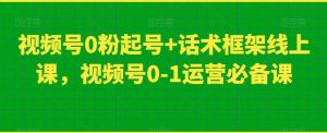 视频号0粉起号+话术框架线上课，视频号0-1运营必备课-阳知网创资源库