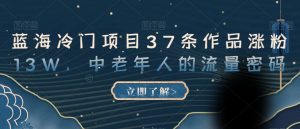 蓝海冷门项目37条作品涨粉13W,中老年人的流量密码【揭秘】-阳知网创资源库